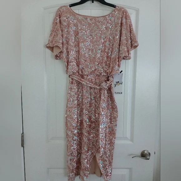 NWT Kensie Sequin Boat-Neck Tie-Waist Sheath Dress - Picture 5 of 8